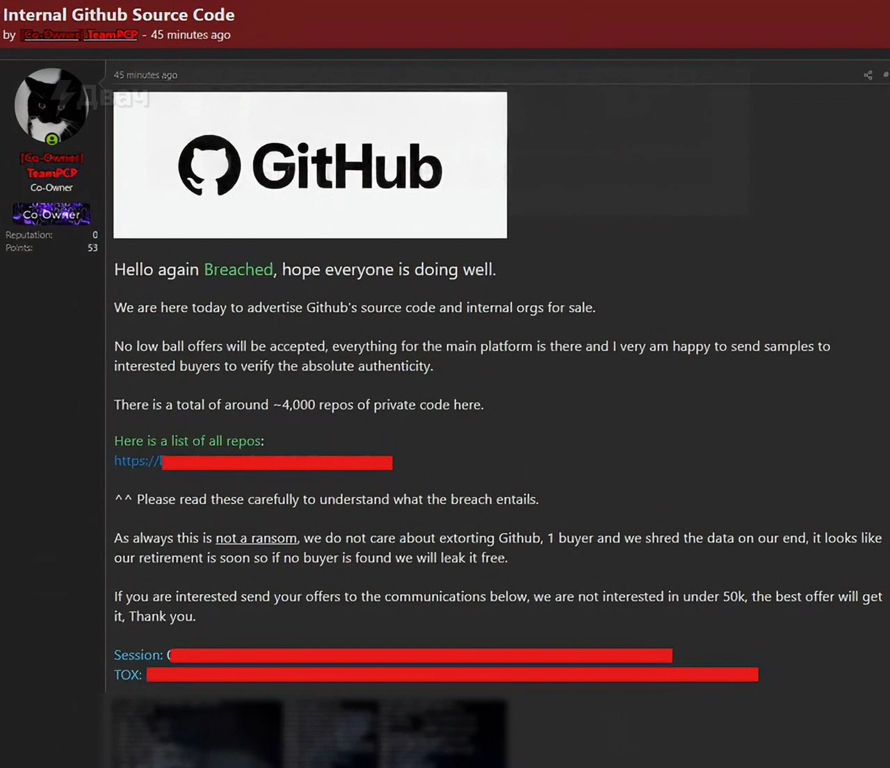 Хакеры заявили о взломе GitHub и краже тысяч приватных репозиториев
